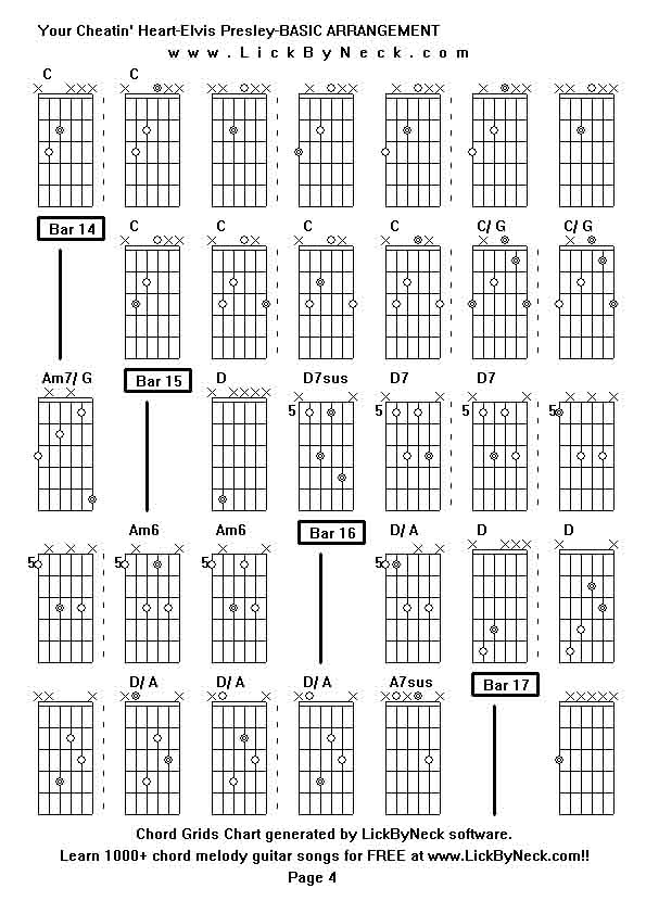 Chord Grids Chart of chord melody fingerstyle guitar song-Your Cheatin' Heart-Elvis Presley-BASIC ARRANGEMENT,generated by LickByNeck software.